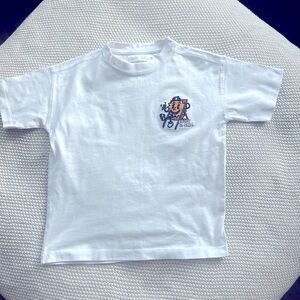 Zara Kids White Short Sleeve Tee with Cartoon Patch